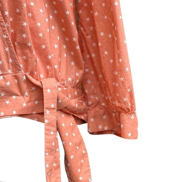 Madewell Blouse Top Shirt Wrap Peach Scatter Star Print Crossover Waist Tie - Picture 4 of 13